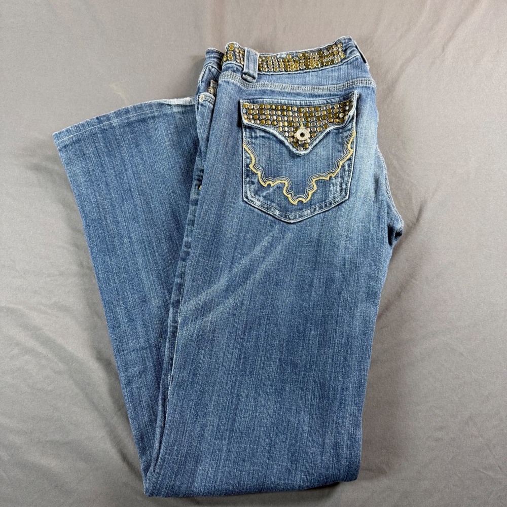 Miss Me Y2K Bootcut Studded Embellished Dark Wash Denim Jeans Womens 31